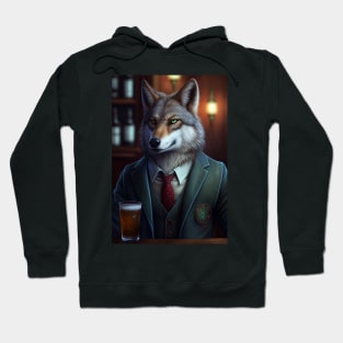 Wild And Classy Barkeeper Wolf In A Suit - Unique Wildlife Art Print For Fashion Lovers Hoodie